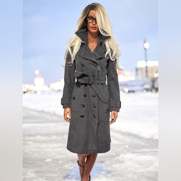 100% Authentic Burberry Trench Coat Peacoat Wool Cashmere Size 4 Charcoal Gray - Picture 1 of 17